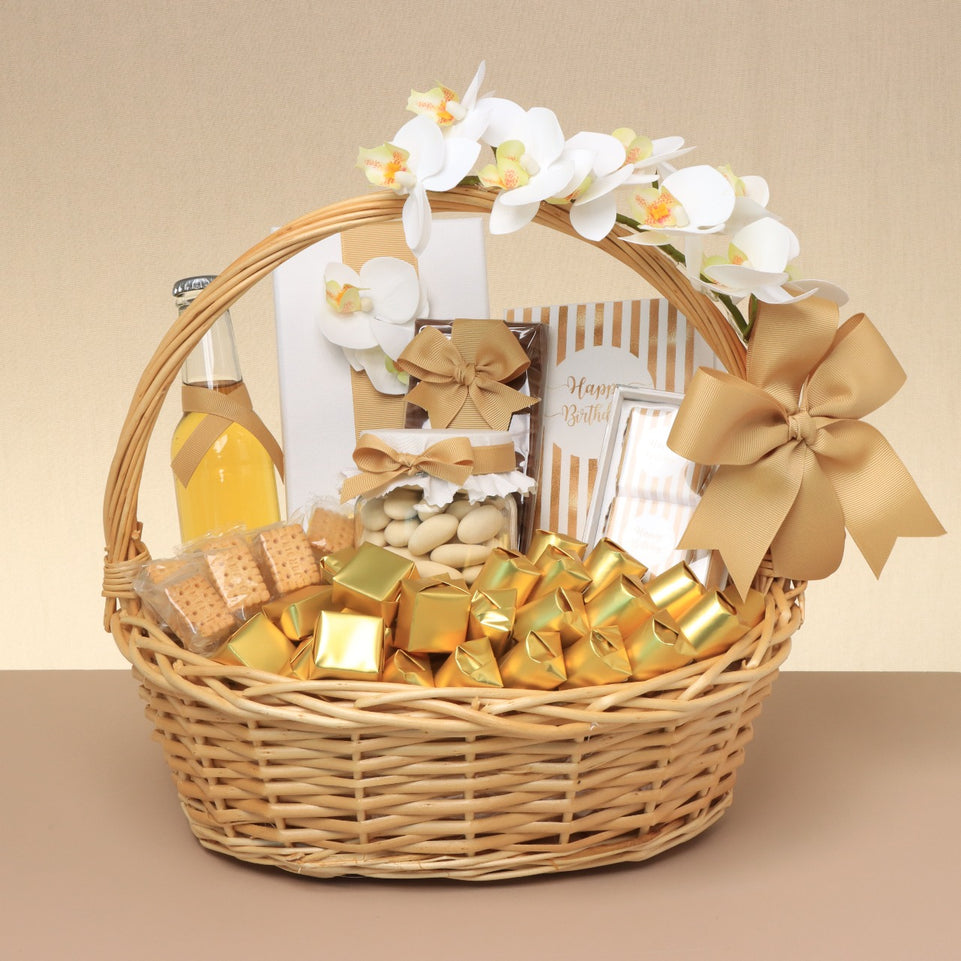 Rustic designed "happy birthday" premium chocolate & sweets medium basket