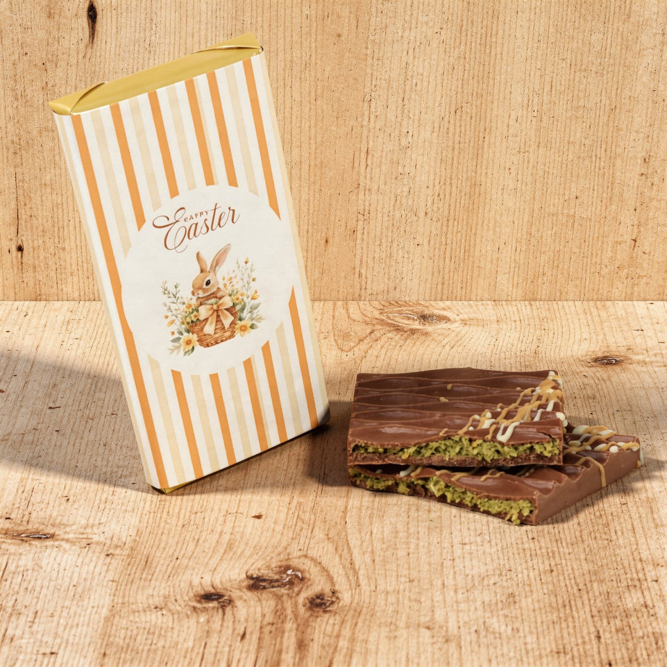 Set of 20 Happy Easter designed premium knafeh pistachio chocolate bar