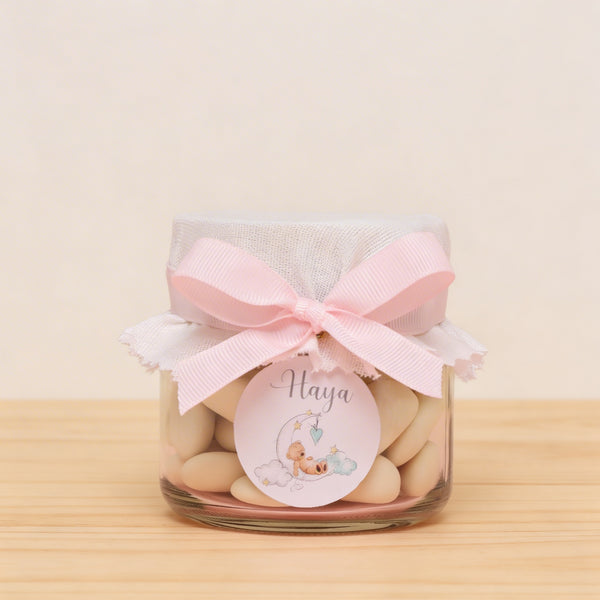 Set of 20 Personalized Sleeping Bear theme almond dragees jar