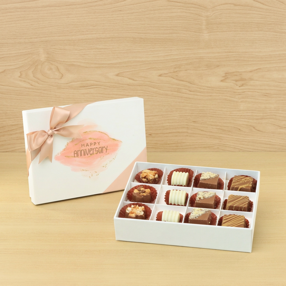 Happy anniversary stained designed 12P premium chocolate hard box