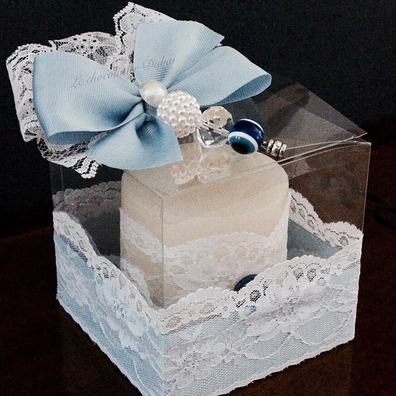 BABY BOY DECORATED CANDLE CLEAR BOX