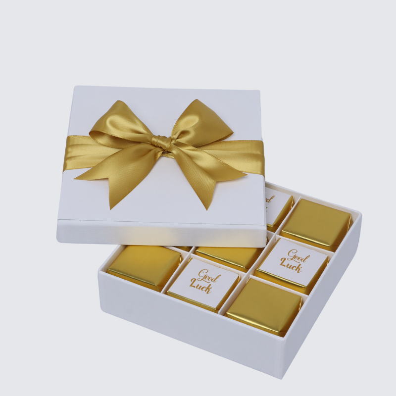 "Good luck" gold designed 9-piece premium chocolate hard box