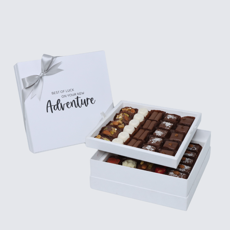 "Good luck on your new adventure" 2-layer chocolate hard box