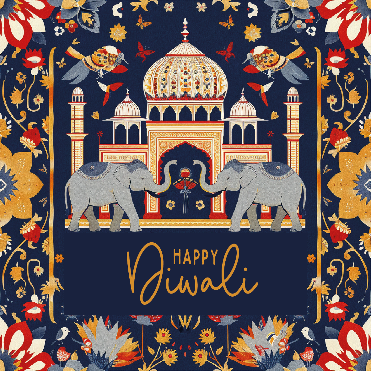 Happy diwali majestic elephant design greeting card