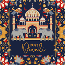 Happy diwali majestic elephant design greeting card