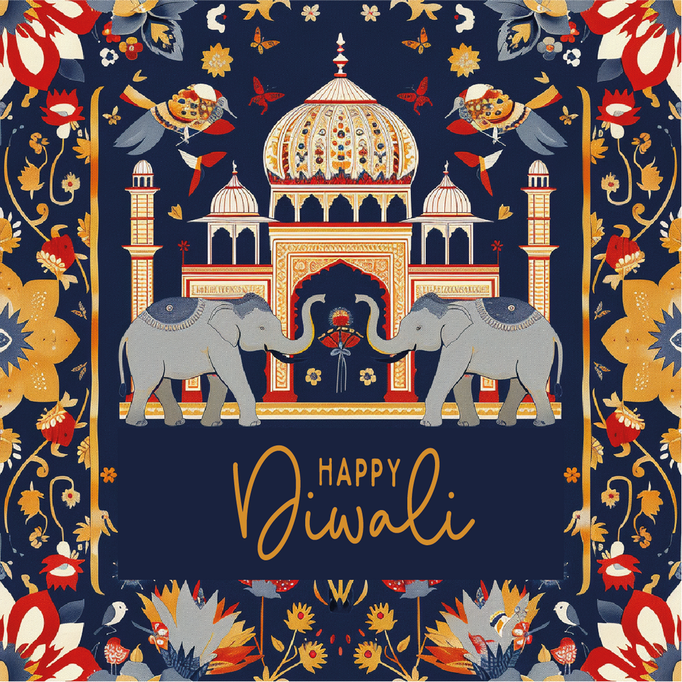 Happy diwali majestic elephant design greeting card