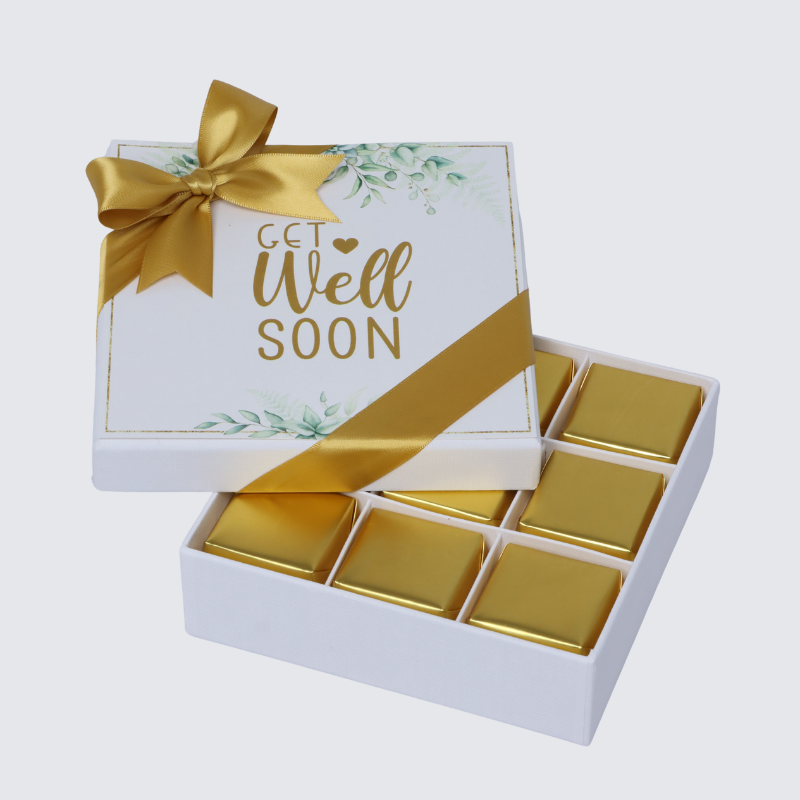 "Get well soon" eucalyptus designed 9-piece chocolate hard box