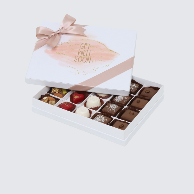 "Get well soon" stain taupe design 20-piece chocolate hard box