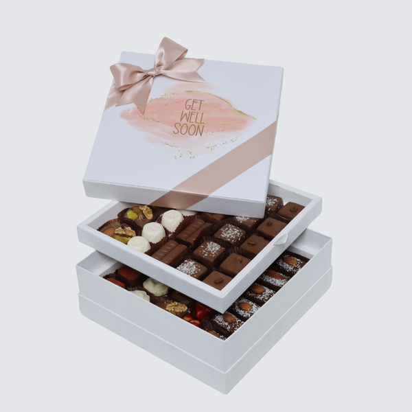 Get well soon stain taupe design 2-layer chocolate hard box
