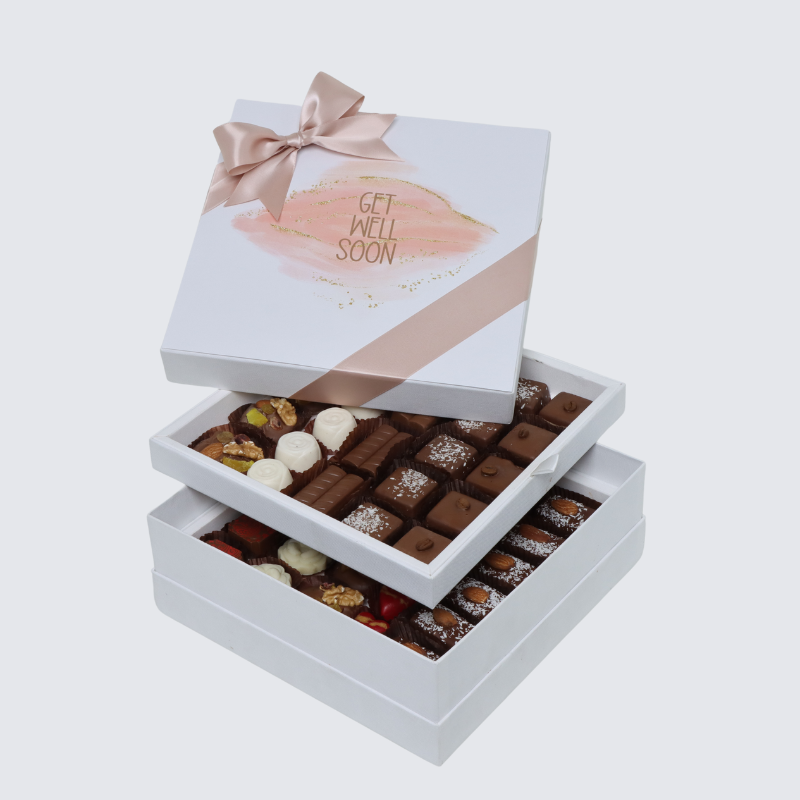 "Get well soon" stain taupe design 2-layer chocolate hard box