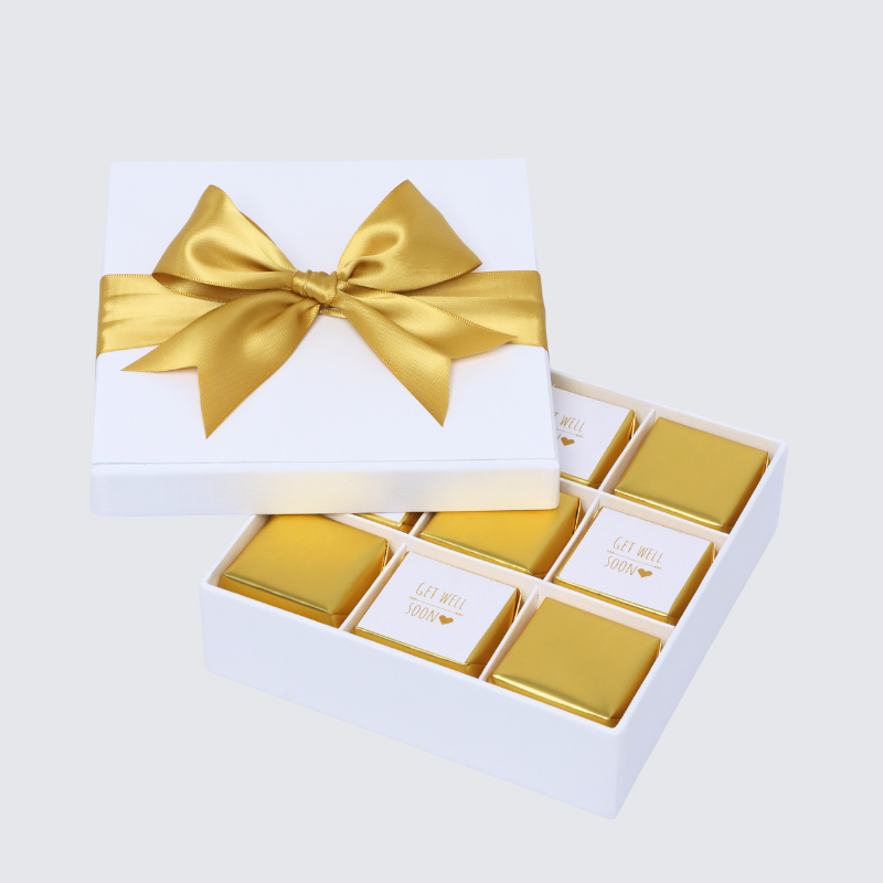 "Get well soon" gold designed 9-piece chocolate hard box