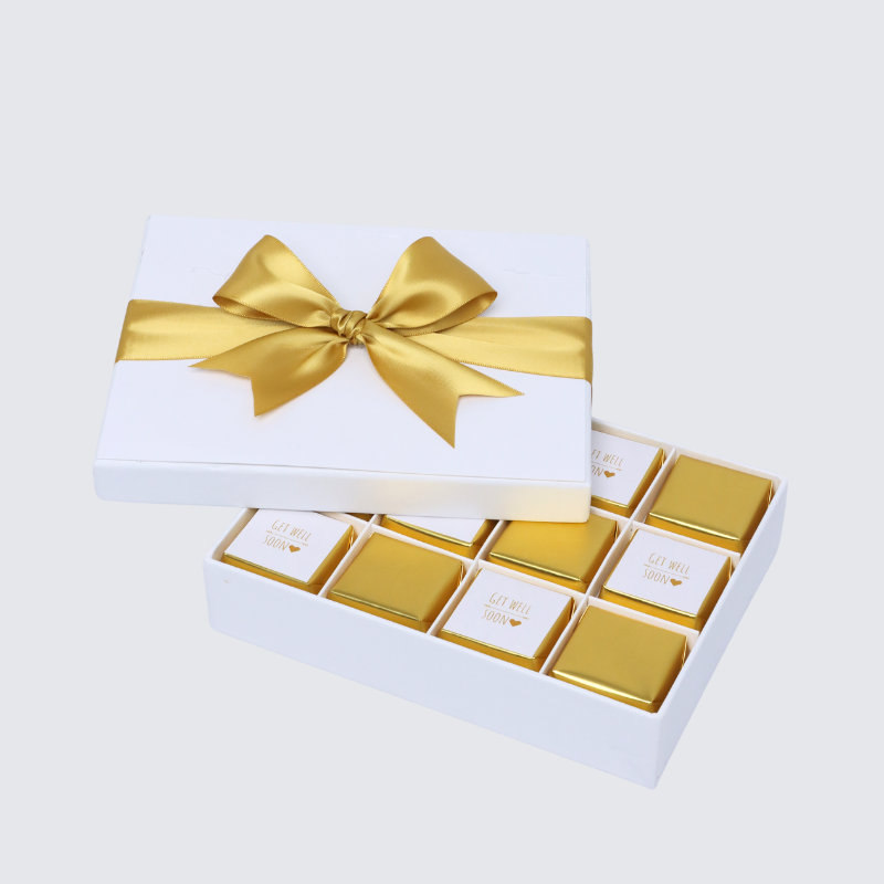 "Get well soon" gold designed 12-piece chocolate hard box