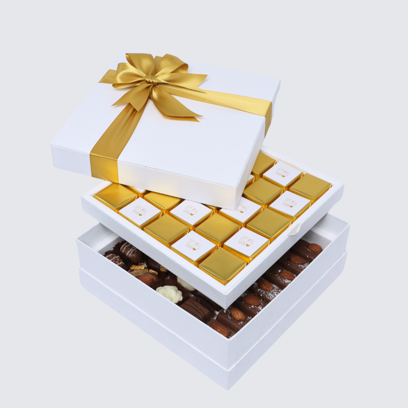 "Get well soon" gold designed 2-layer chocolate hard box