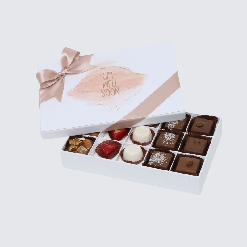 "Get well soon" stain taupe design 15-piece chocolate hard box