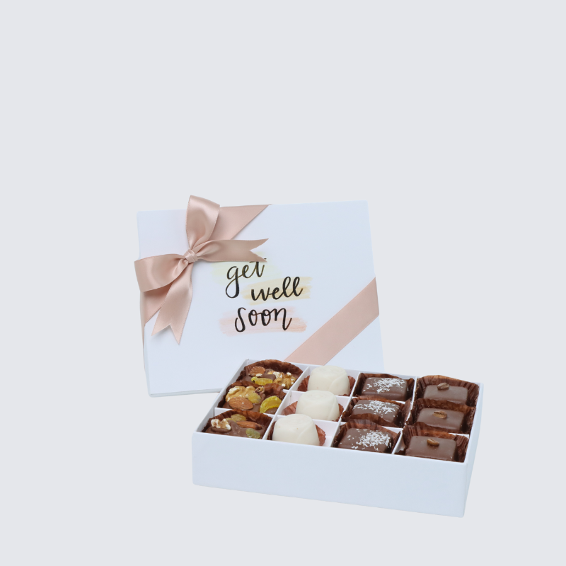 "Get well soon" stain designed 12-piece chocolate hard box