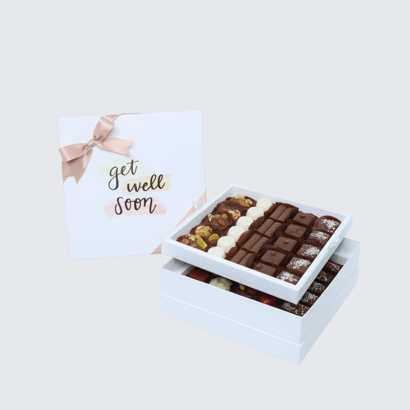 "Get well soon" stain designed 2-layer chocolate hard box