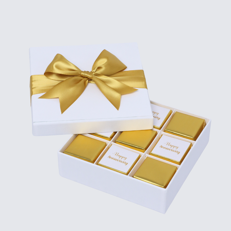 "Happy anniversary" gold designed 9-piece chocolate hard box