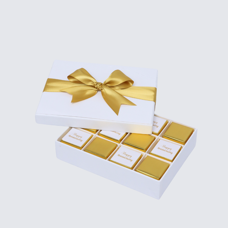 "Happy anniversary" gold designed 12-piece chocolate hard box