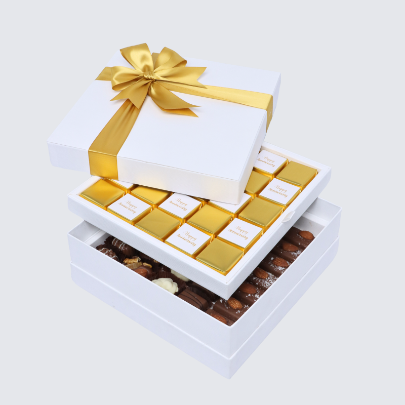 "Happy anniversary" gold designed 2-layer chocolate hard box