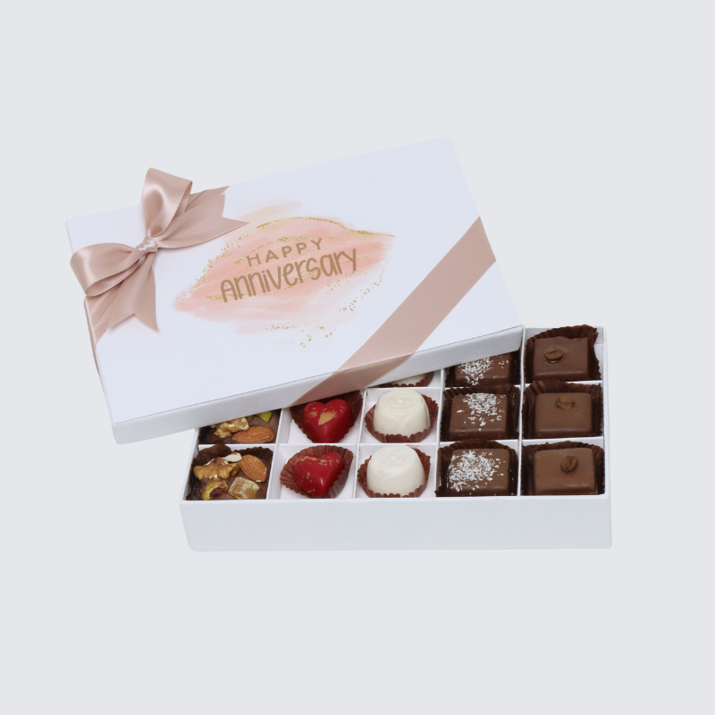 "Happy anniversary" stained taupe designed 15-piece chocolate hard box