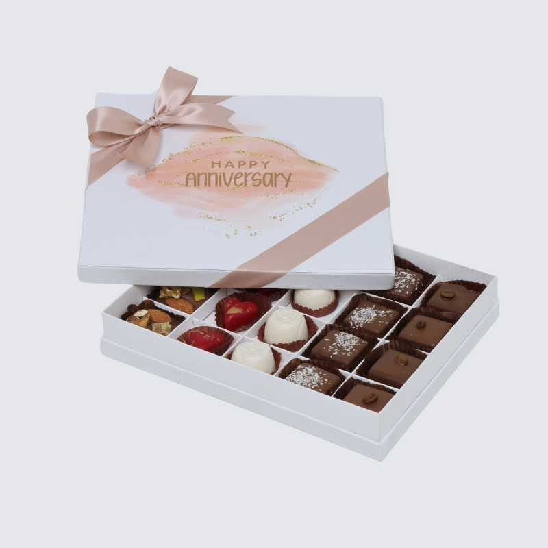 "Happy anniversary" stained taupe designed 20-piece chocolate hard box