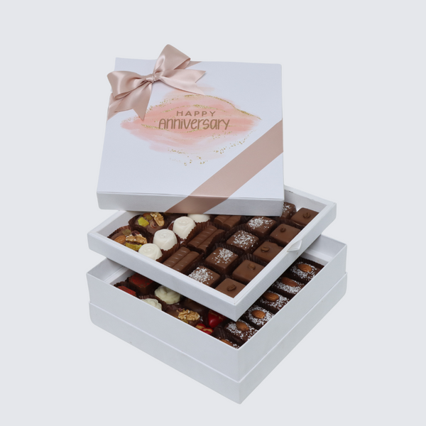Happy Anniversary stained designed 2-layer chocolate hard box