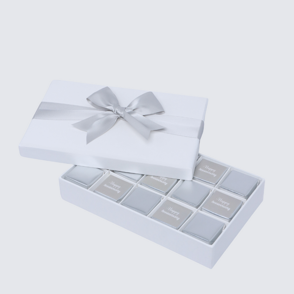 Happy anniversary classic silver designed 15P chocolate hard box
