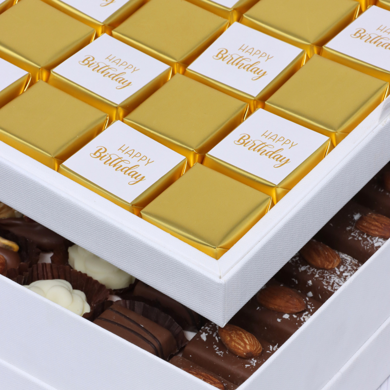 HAPPY BIRTHDAY GOLD DESIGNED 2-LAYER CHOCOLATE HARD BOX