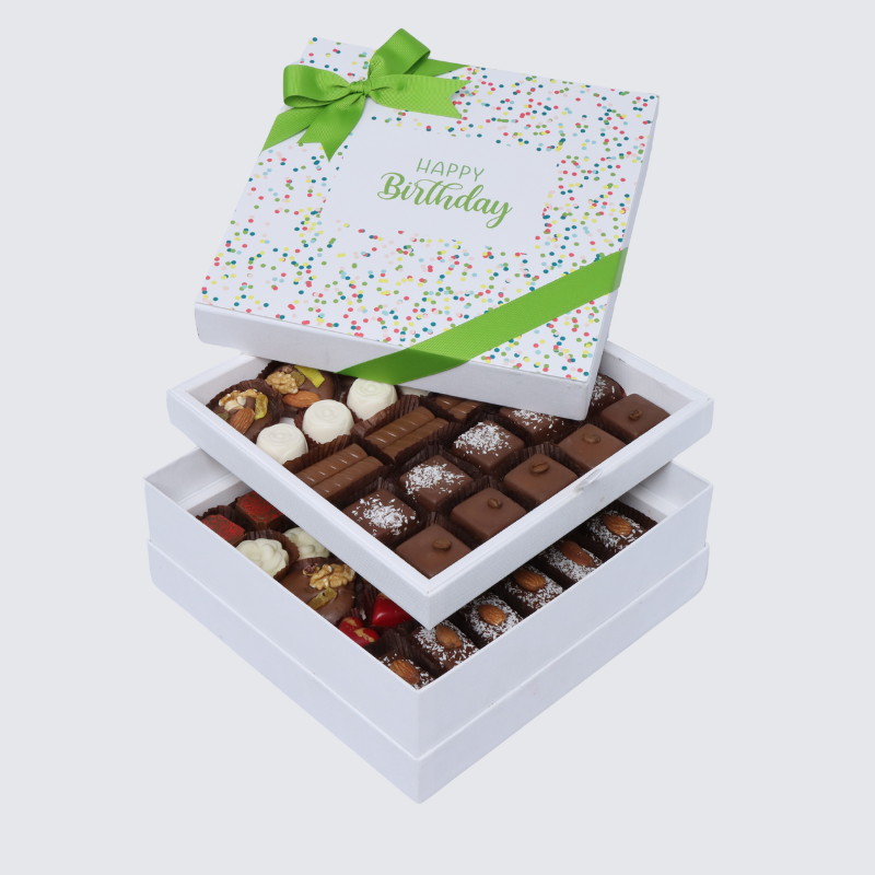 "Happy birthday" green designed 2-layer chocolate hard box