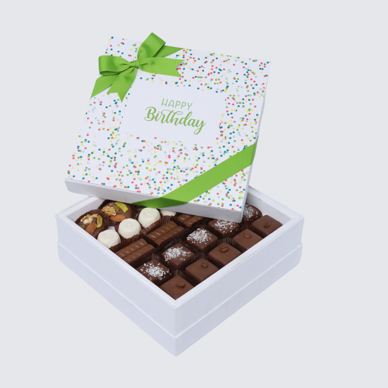 "Happy birthday" green designed premium chocolate hard box