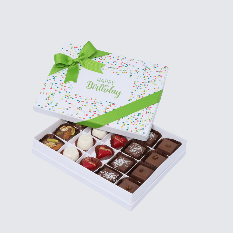 "Happy birthday" green designed 20-piece chocolate hard box