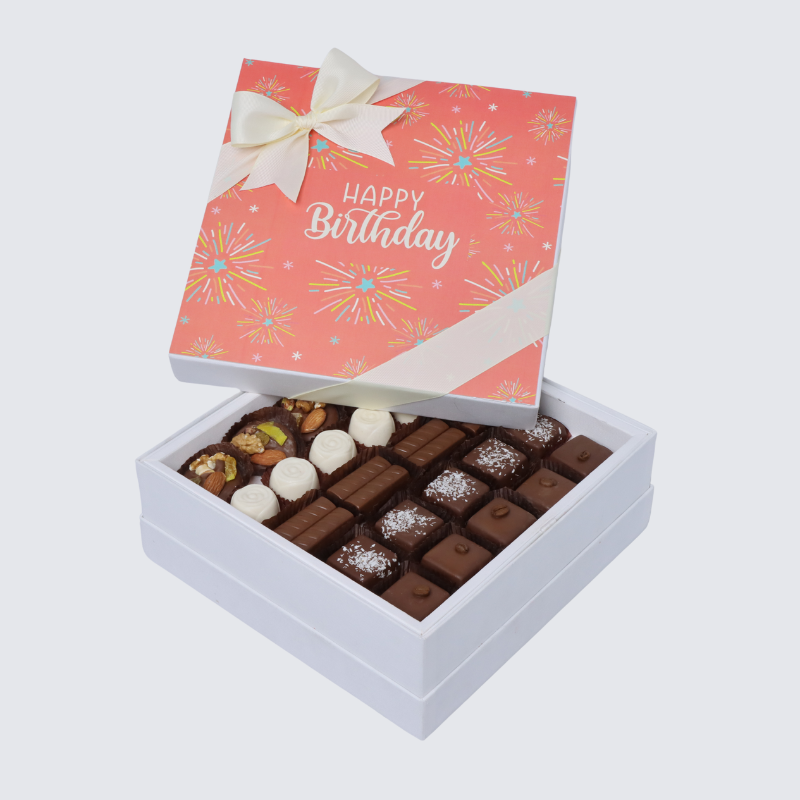 "Happy birthday" fireworks designed premium chocolate hard box