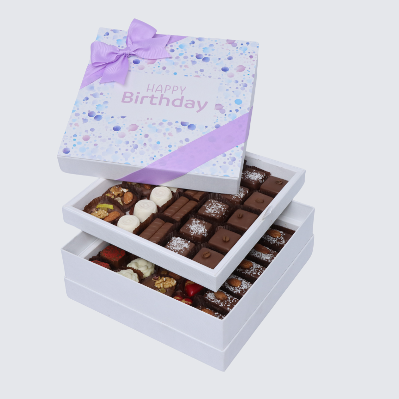 "Happy birthday" bubble designed 2-layer chocolate hard box