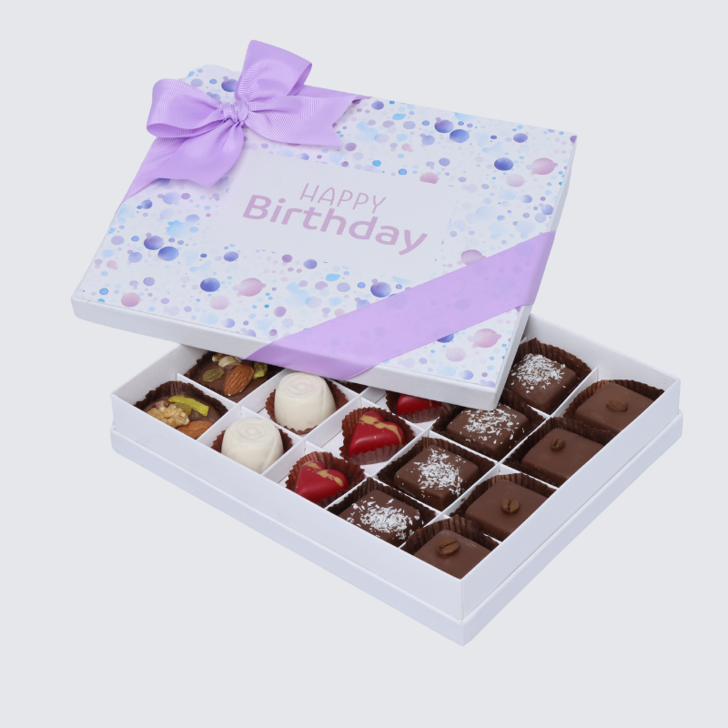 "Happy birthday" bubble designed 20-piece chocolate hard box