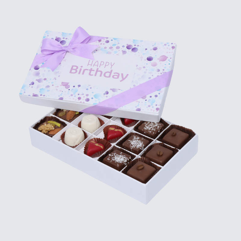 "Happy birthday" bubble designed 15-piece chocolate hard box