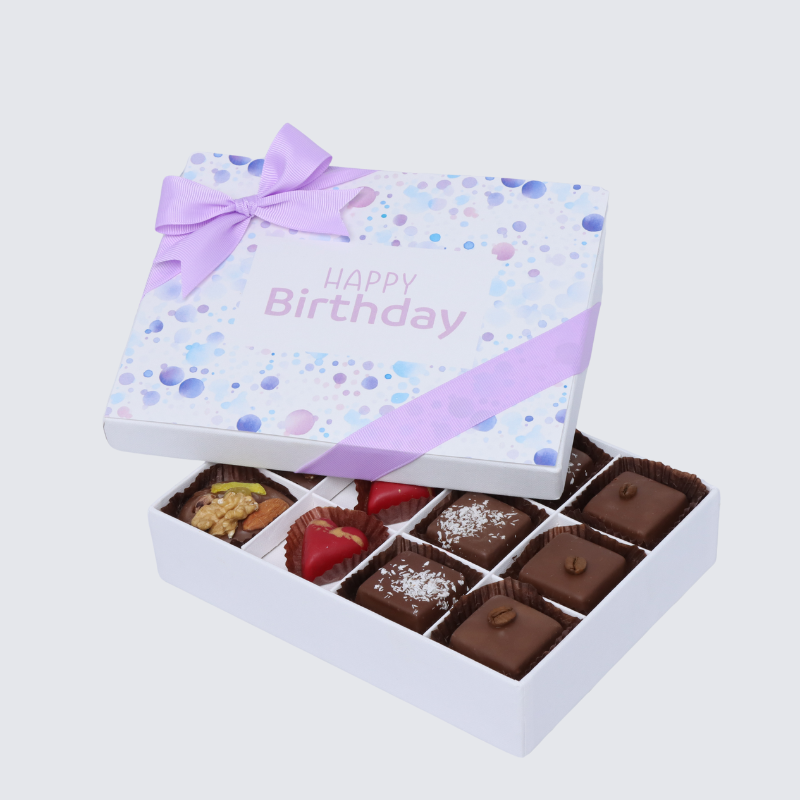 "Happy birthday" bubble designed 12-piece chocolate hard box