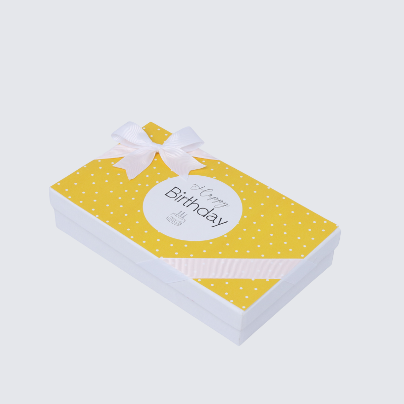 "HAPPY BIRTHDAY" YELLOW POLKA DOT DESIGNED 15-PIECE CHOCOLATE HARD BOX