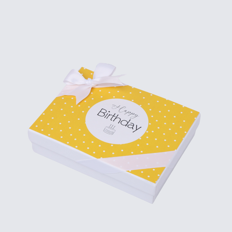 "HAPPY BIRTHDAY"YELLOW POLKA DOT DESIGNED 12-PIECE CHOCOLATE HARD BOX