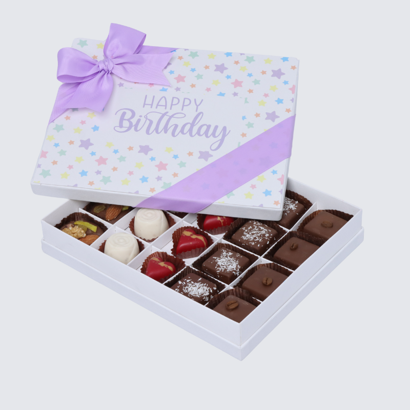 "Happy birthday" star designed 20-piece chocolate hard box