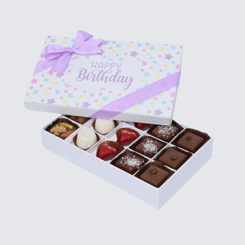 "Happy birthday" star designed 15-piece chocolate hard box