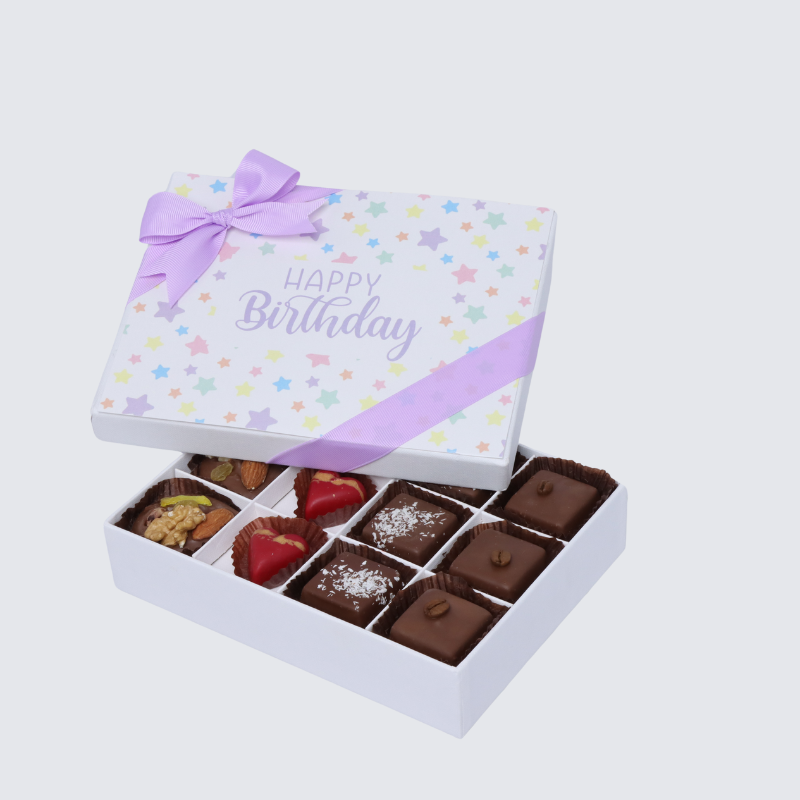 "Happy birthday" star designed 12-piece chocolate hard box