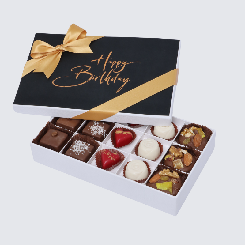 "Happy birthday" black designed 15-piece chocolate hard box