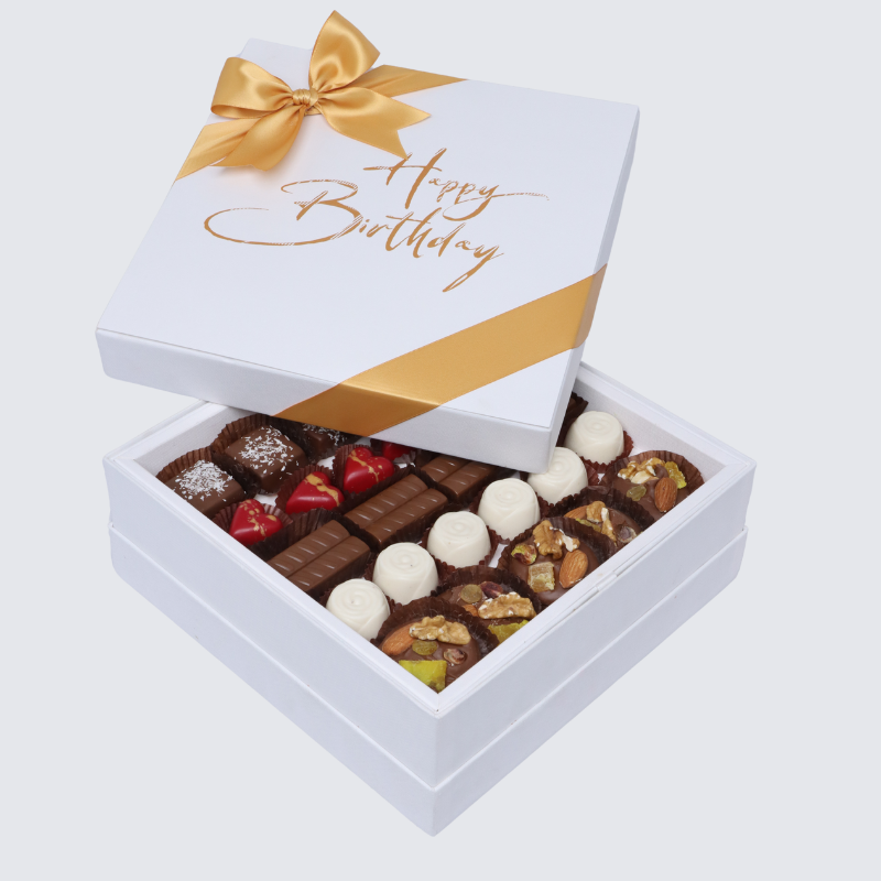 "Happy birthday" white gold designed premium chocolate hard box