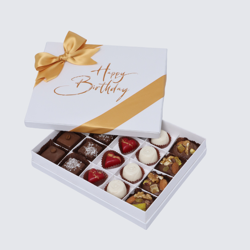 "Happy birthday" white gold designed 20-piece chocolate hard box