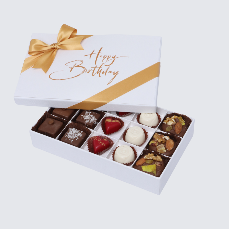 "Happy birthday" white gold designed 15-piece chocolate hard box