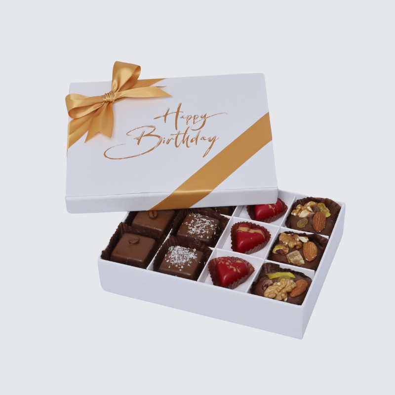 "Happy birthday" white gold designed 12-piece chocolate hard box