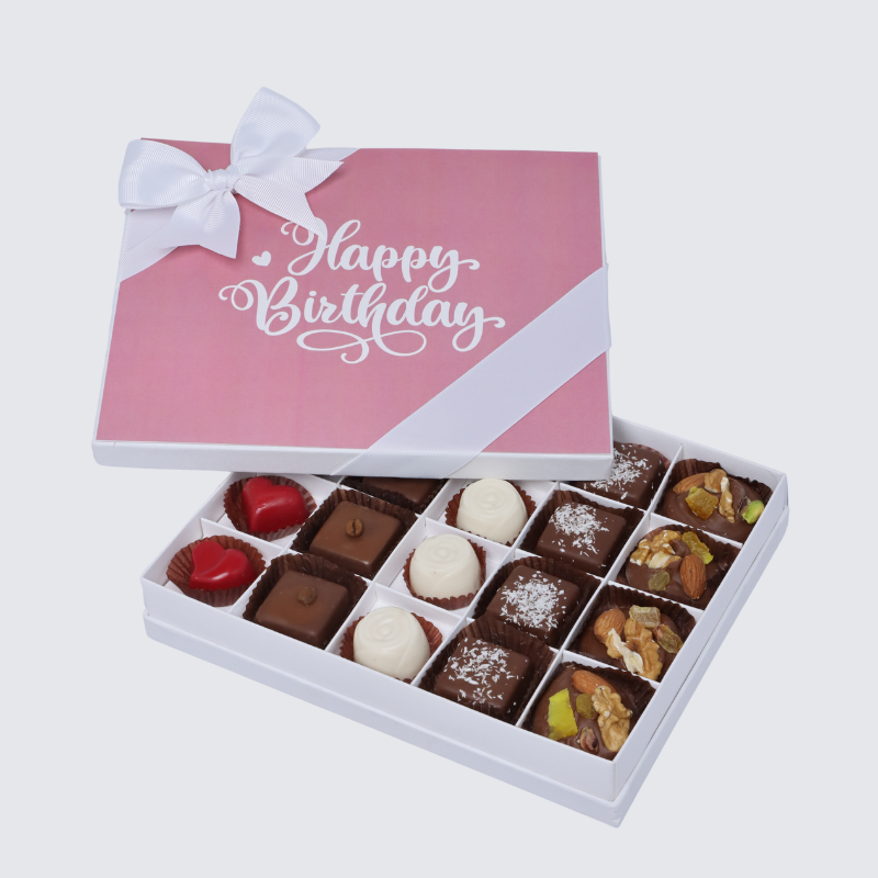 "Happy birthday" pink designed 20-piece chocolate hard box