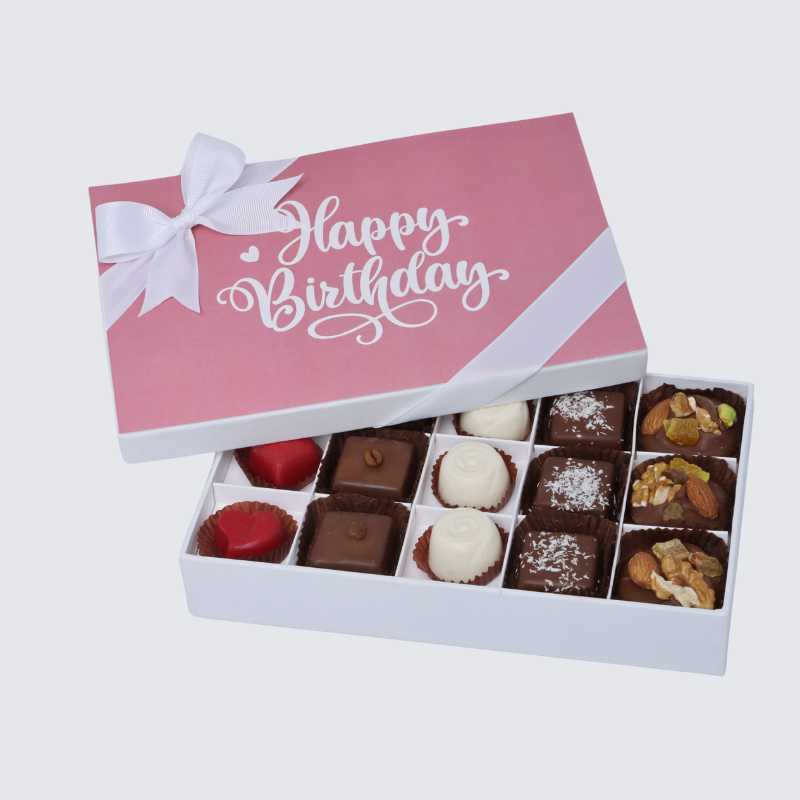 "Happy birthday" pink designed 15-piece chocolate hard box