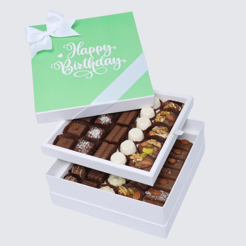 "Happy birthday" green minimalist designed 2-layer chocolate hard box