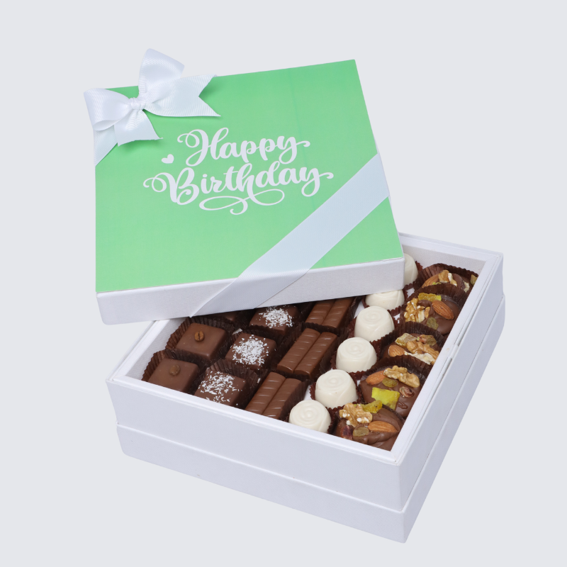 "Happy birthday" green minimalist designed premium chocolate hard box